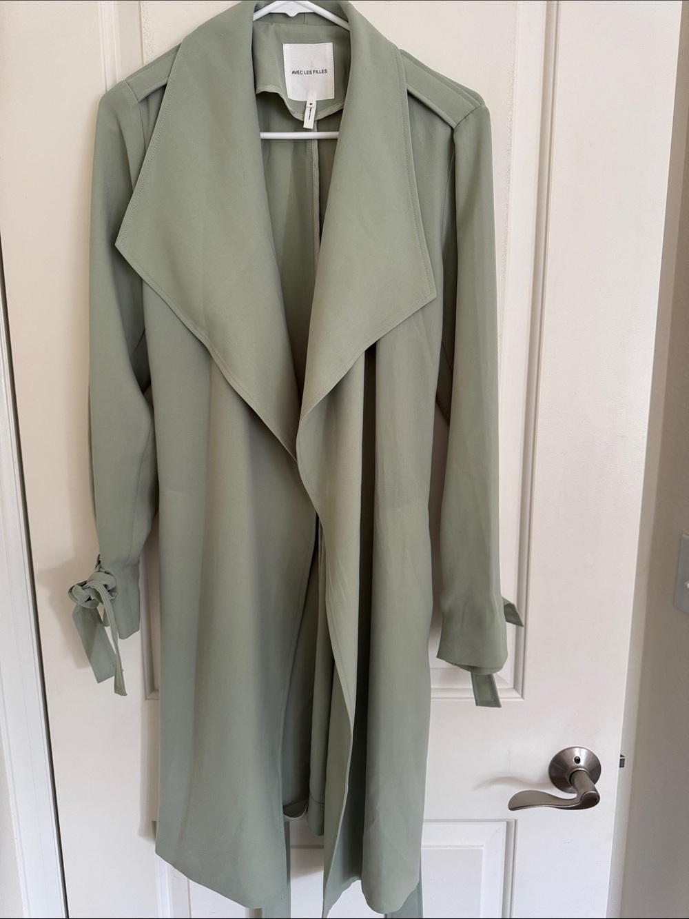 Avec Les Filles Sage Green Open-Front Trench Coat